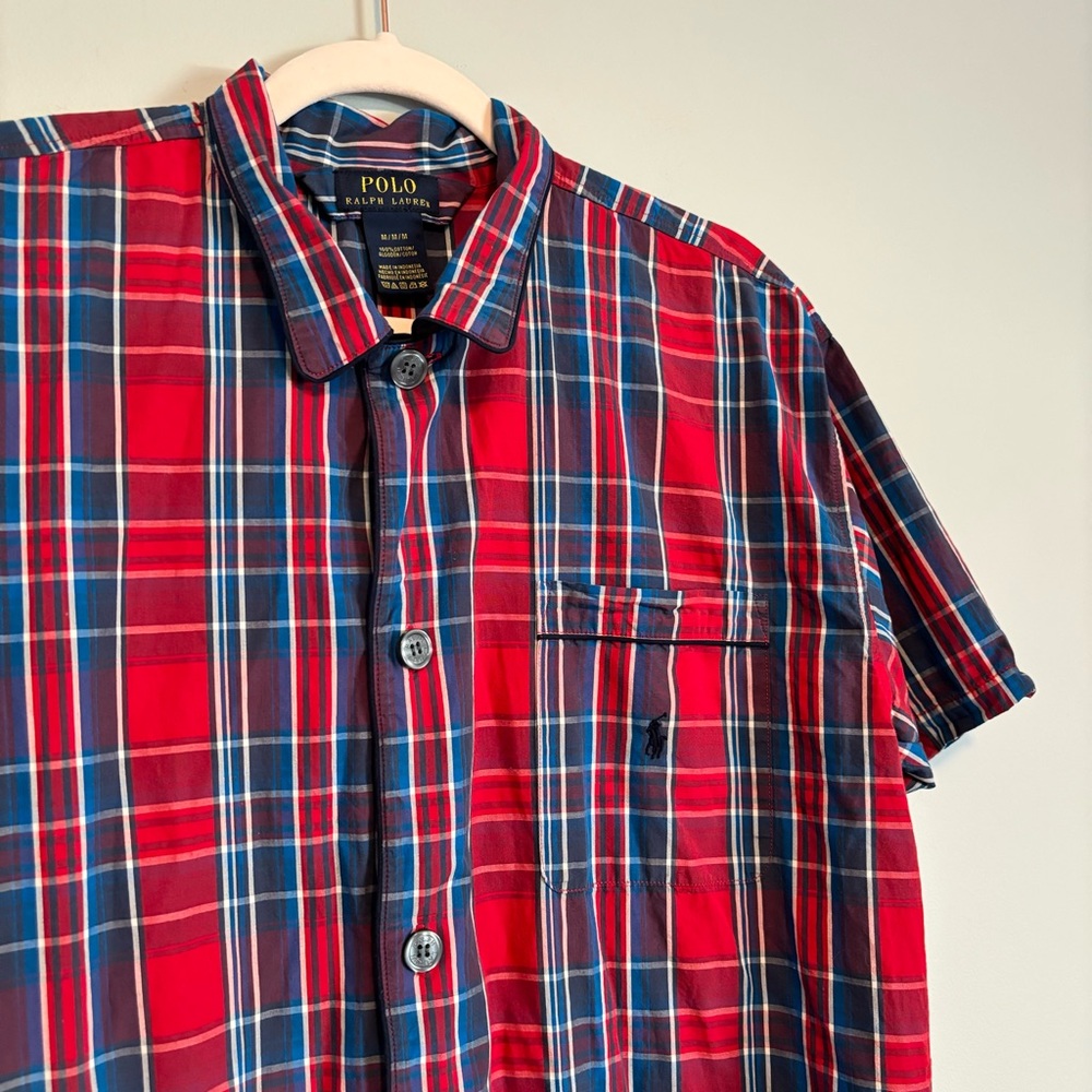 Polo Ralph Lauren Shirt Mens Blue Red Plaid Short Sleeve Button Down Sz Medium